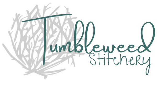 Logo of Tumbleweed Stitchery with a stylized tumbleweed illustration on a white background